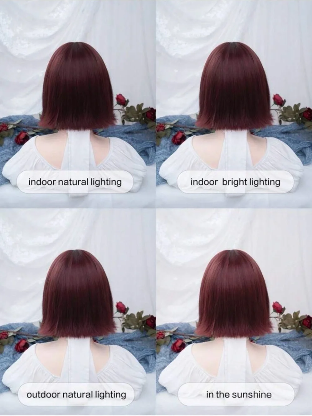Heat Resistant Burgundy Bob Wig with Bangs 12”